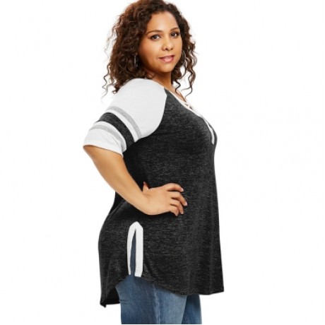 Plus Size Lace Up Side Slit Marled T-shirt (CARBON GRAY)