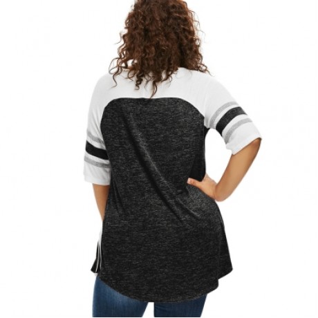 Plus Size Lace Up Side Slit Marled T-shirt (CARBON GRAY)