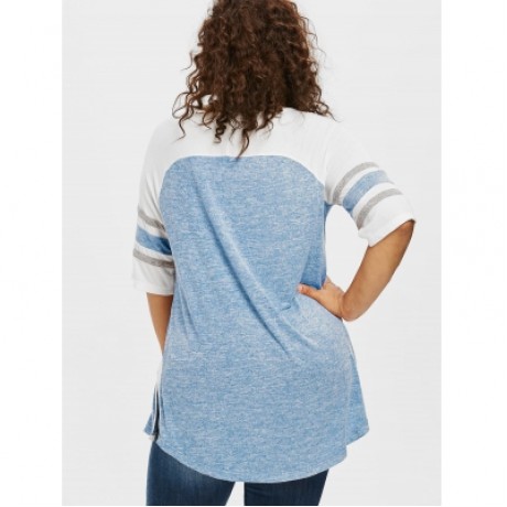 Plus Size Lace Up Side Slit Marled T-shirt (LIGHT BLUE)