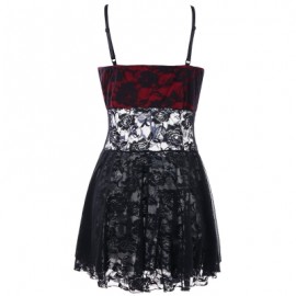 Plus Size Two Tone Sheer Lace Babydoll Dress (BLACK)