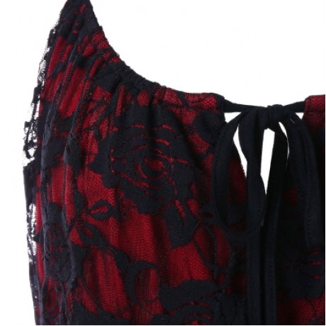 Plus Size Two Tone Sheer Lace Babydoll Dress (BLACK)