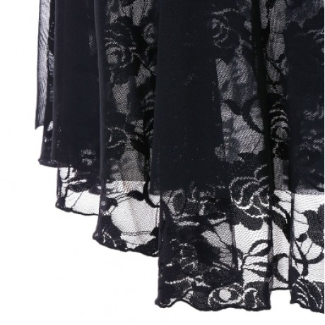 Plus Size Two Tone Sheer Lace Babydoll Dress (BLACK)
