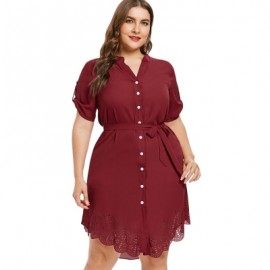 Plus Size Eyelet Belted Dress (RED WINE)