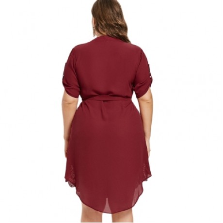Plus Size Eyelet Belted Dress (RED WINE)