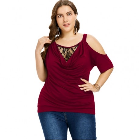 Plus Size Cowl Neck Blouson T-shirt (RED WINE)