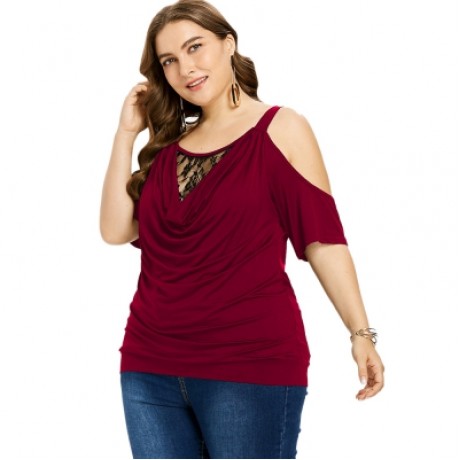 Plus Size Cowl Neck Blouson T-shirt (RED WINE)