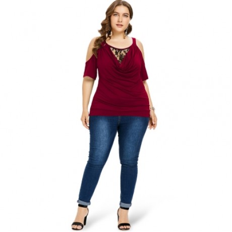 Plus Size Cowl Neck Blouson T-shirt (RED WINE)