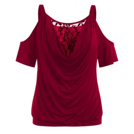 Plus Size Cowl Neck Blouson T-shirt (RED WINE)