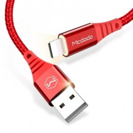 Mcdodo CA - 5090 8 Pin Fast Charging Cable Nylon LED Indicator 2A 1.2M for iPhone (RED)