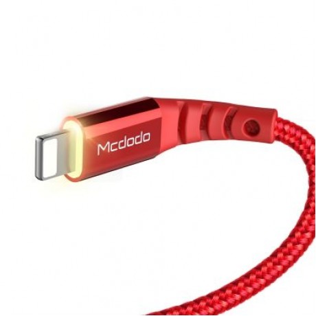 Mcdodo CA - 5090 8 Pin Fast Charging Cable Nylon LED Indicator 2A 1.2M for iPhone (RED)