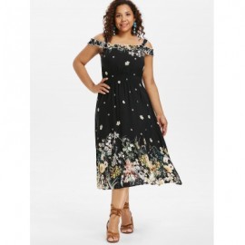 Plus Size Ruffle Trim Floral Dress (BLACK)