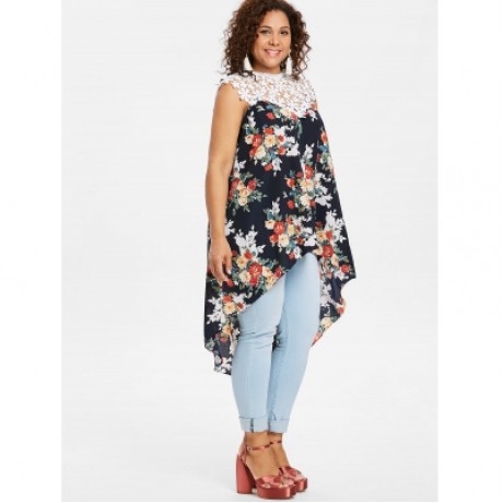 Plus Size Floral Flowy Tank Top (CADETBLUE)