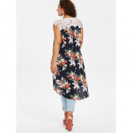 Plus Size Floral Flowy Tank Top (CADETBLUE)
