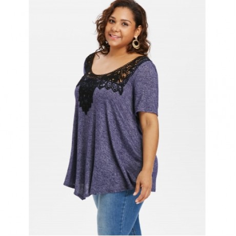 Plus Size Scoop Neck Two Tone T-shirt (DEEP BLUE)