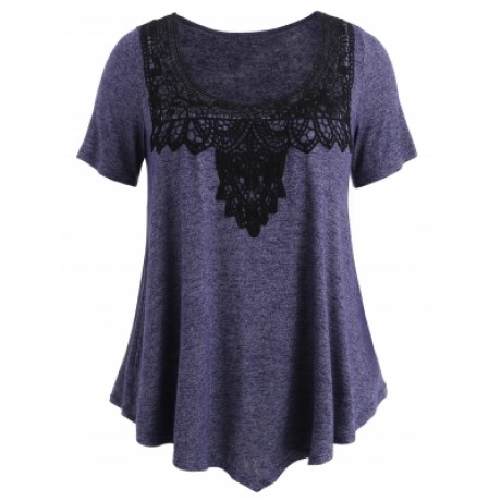 Plus Size Scoop Neck Two Tone T-shirt (DEEP BLUE)