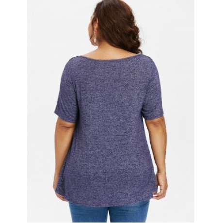 Plus Size Scoop Neck Two Tone T-shirt (DEEP BLUE)