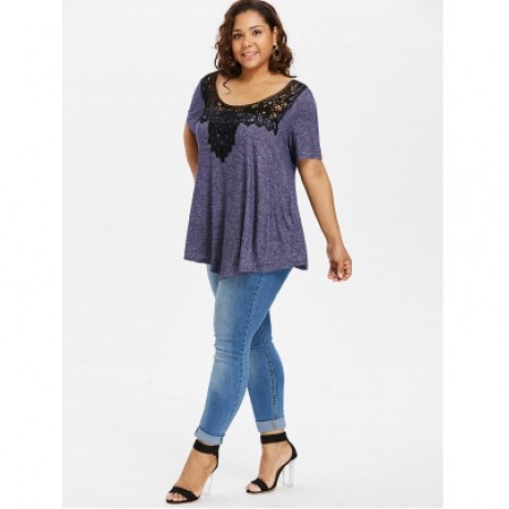 Plus Size Scoop Neck Two Tone T-shirt (DEEP BLUE)
