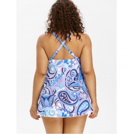 Plus Size Paisley Pattern Empire Waist Tankini Set (MULTI)