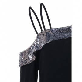 Cold Shoulder Sequin Insert Top (BLACK)