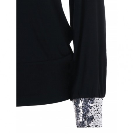 Cold Shoulder Sequin Insert Top (BLACK)