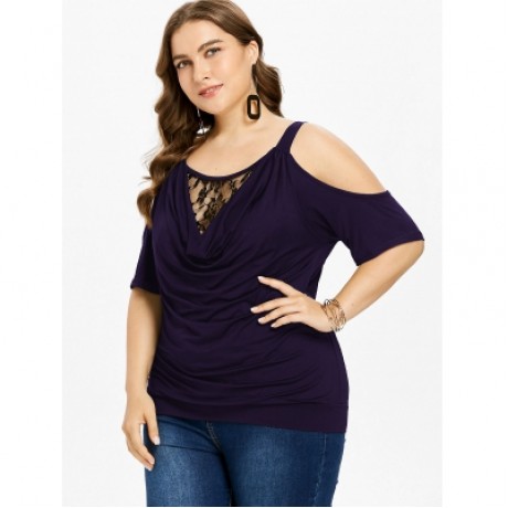 Plus Size Cowl Neck Blouson T-shirt (PURPLE MONSTER)
