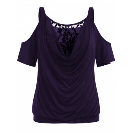 Plus Size Cowl Neck Blouson T-shirt (PURPLE MONSTER)