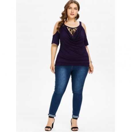 Plus Size Cowl Neck Blouson T-shirt (PURPLE MONSTER)