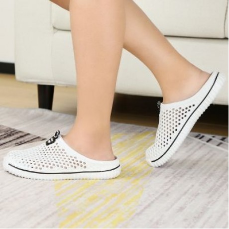 Unisex Trendy Hole Slippers Garden Beach Clogs Rain Outdoor Sandals (WHITE)