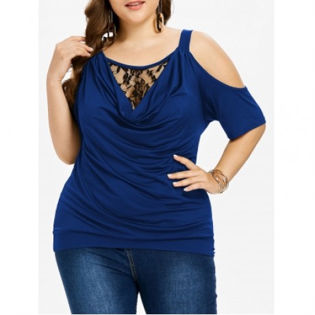 Plus Size Cowl Neck Blouson T-shirt (COBALT BLUE)