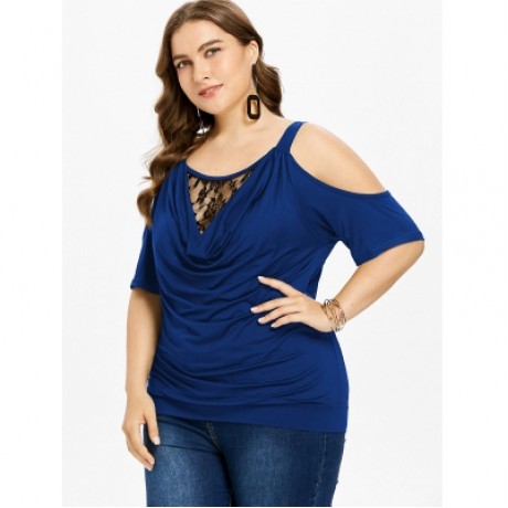 Plus Size Cowl Neck Blouson T-shirt (COBALT BLUE)