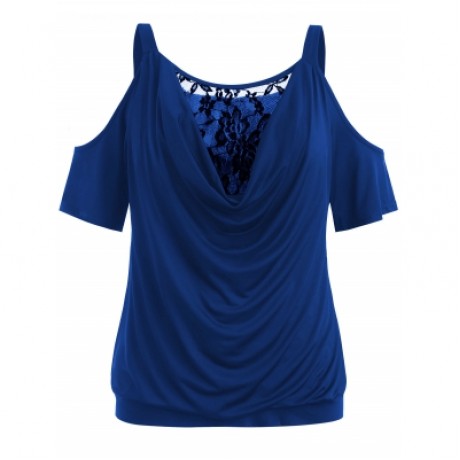 Plus Size Cowl Neck Blouson T-shirt (COBALT BLUE)
