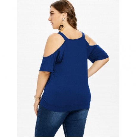 Plus Size Cowl Neck Blouson T-shirt (COBALT BLUE)