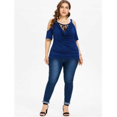Plus Size Cowl Neck Blouson T-shirt (COBALT BLUE)