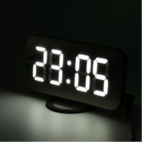 LED Digital Alarm Clock Mirror Snooze Desktop Night Light Four Colors Display (WHITE)