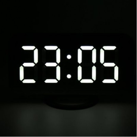 LED Digital Alarm Clock Mirror Snooze Desktop Night Light Four Colors Display (WHITE)