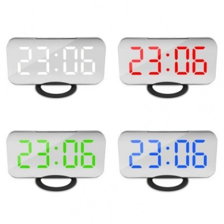 LED Digital Alarm Clock Mirror Snooze Desktop Night Light Four Colors Display (WHITE)