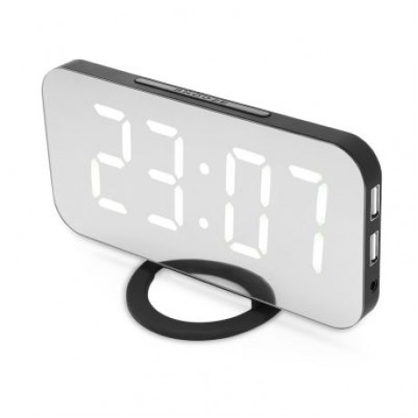 LED Digital Alarm Clock Mirror Snooze Desktop Night Light Four Colors Display (WHITE)