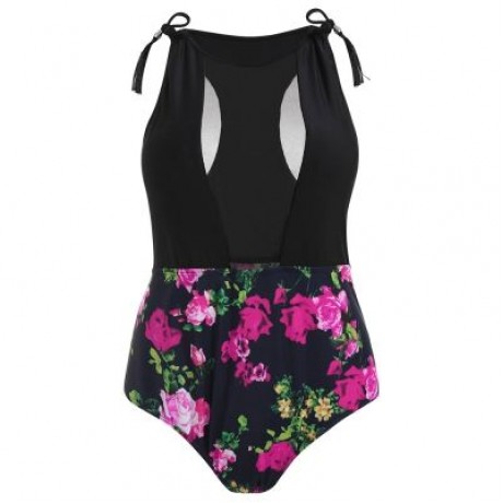 Plus Size Racerback Floral Swimsuit (ROSE RED)