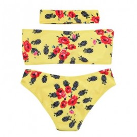 Strapless Padded Floral Print Low Waist Women Bikini Set (YELLOW)