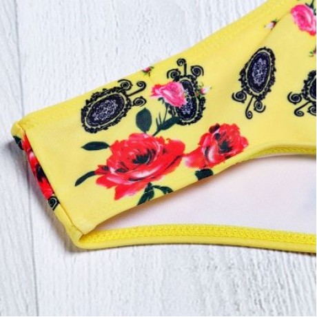 Strapless Padded Floral Print Low Waist Women Bikini Set (YELLOW)