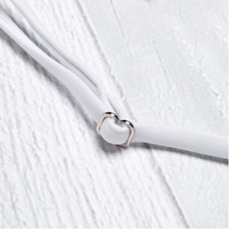 Strapless Spaghetti Strap Flounce Padded Print Low Waist Women Bikini Set (WHITE)