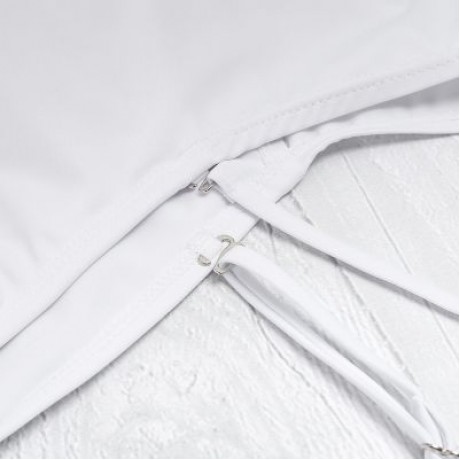 Strapless Spaghetti Strap Flounce Padded Print Low Waist Women Bikini Set (WHITE)