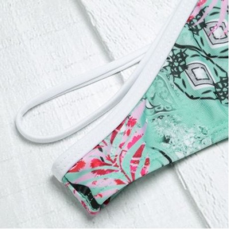 Strapless Spaghetti Strap Flounce Padded Print Low Waist Women Bikini Set (WHITE)