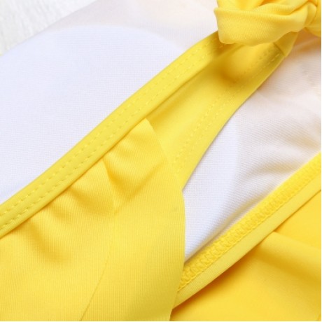Halter Neck Padded Flounce Print High Waist Women Bikini Set (YELLOW)
