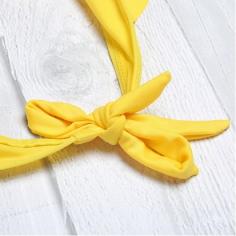 Halter Neck Padded Flounce Print High Waist Women Bikini Set (YELLOW)