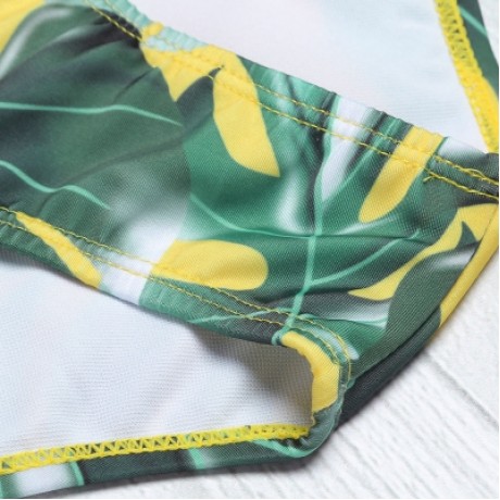 Halter Neck Padded Flounce Print High Waist Women Bikini Set (YELLOW)