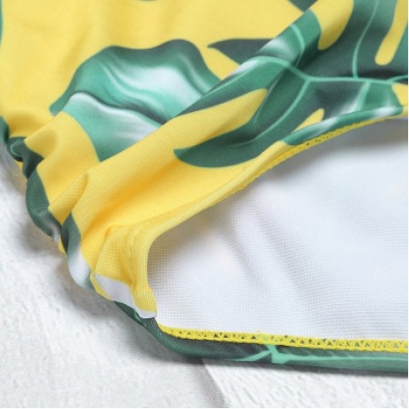 Halter Neck Padded Flounce Print High Waist Women Bikini Set (YELLOW)