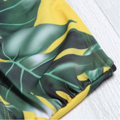 Halter Neck Padded Flounce Print High Waist Women Bikini Set (YELLOW)