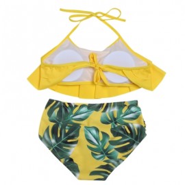 Halter Neck Padded Flounce Print High Waist Women Bikini Set (YELLOW)