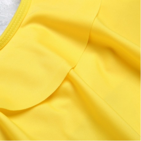 Halter Neck Padded Flounce Print High Waist Women Bikini Set (YELLOW)